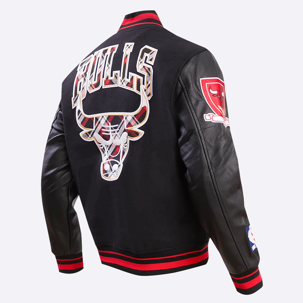 Chicago bulls pro prep black wool and leather varsity jacket 3