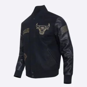 Chicago bulls pro standard logo black and gold varsity jacket 1