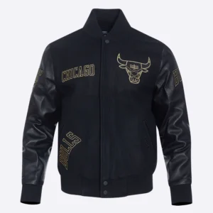 Chicago bulls pro standard logo black and gold varsity jacket 2