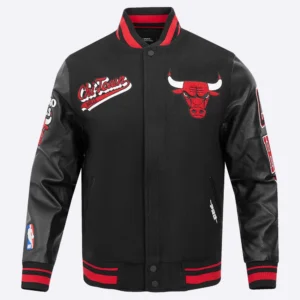 Chicago bulls pro standard script tail black wool and leather varsity jacket 2