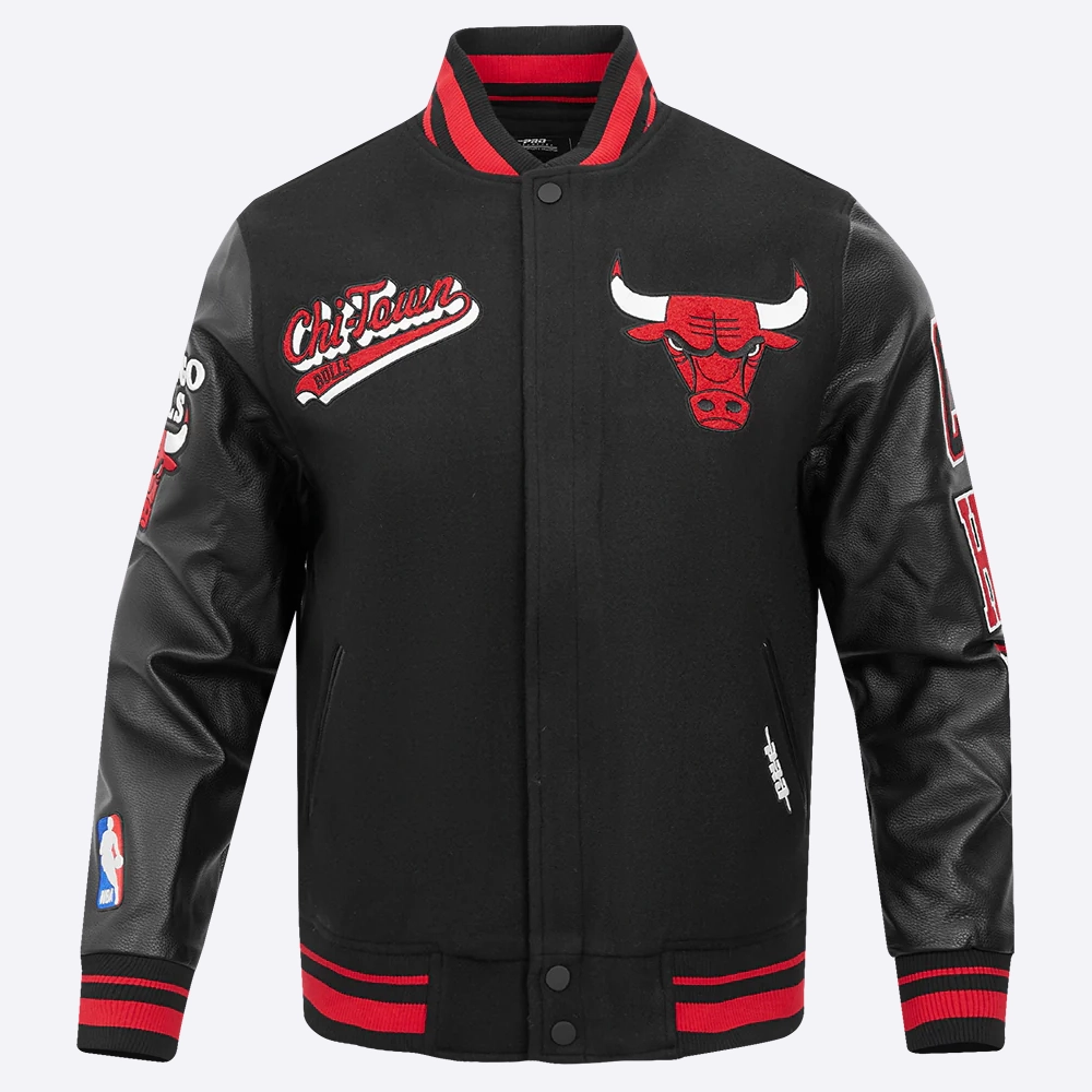 Chicago bulls pro standard script tail black wool and leather varsity jacket 2