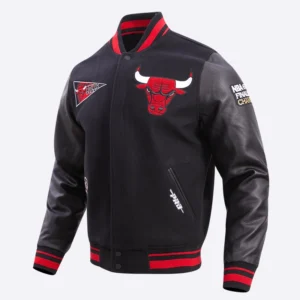 Chicago bulls retro classic black wool and leather varsity jacket 1