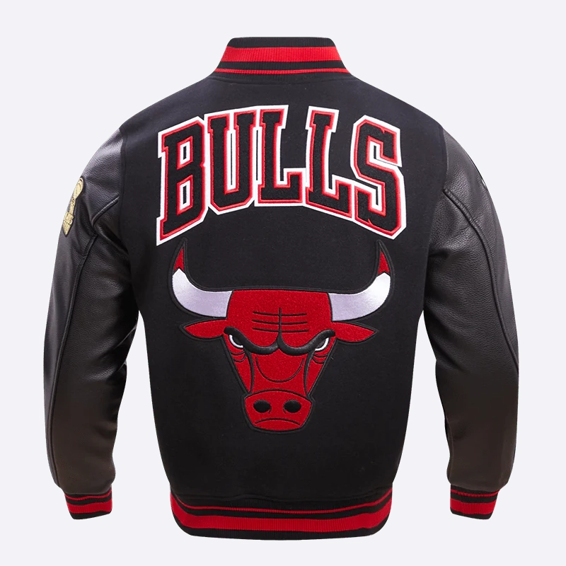 Chicago bulls retro classic black wool and leather varsity jacket 4