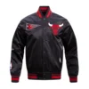 Chicago bulls retro classic full snap satin varsity jacket black 1