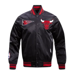 Chicago bulls retro classic full snap satin varsity jacket black 1