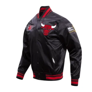 Chicago bulls retro classic full snap satin varsity jacket black 2
