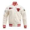 Chicago bulls retro classic full snap satin varsity jacket cream 1