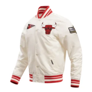 Chicago bulls retro classic full snap satin varsity jacket cream 2