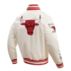 Chicago bulls retro classic full snap satin varsity jacket cream 3
