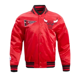 Chicago bulls retro classic full snap satin varsity jacket red 1