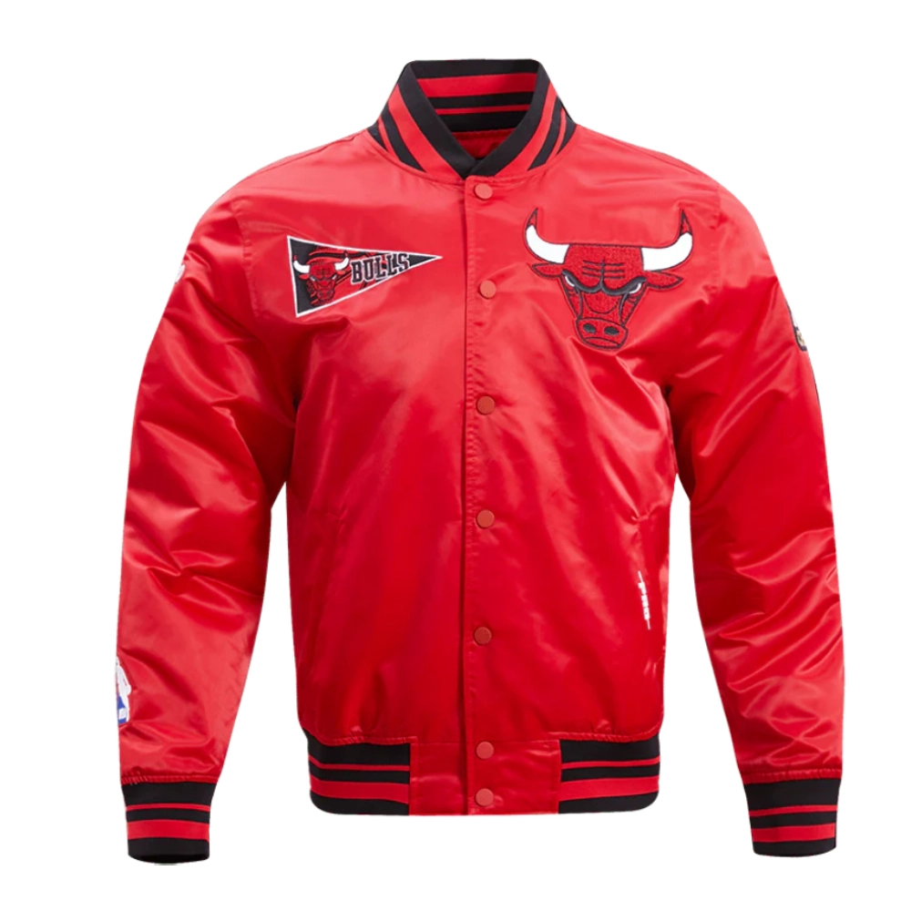 Chicago bulls retro classic full snap satin varsity jacket red 1