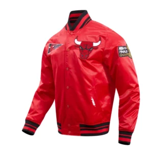 Chicago bulls retro classic full snap satin varsity jacket red 2