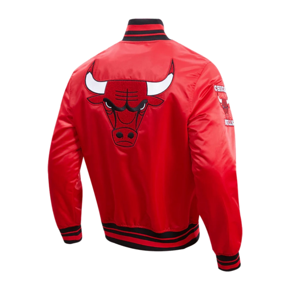 Chicago bulls retro classic full snap satin varsity jacket red 3
