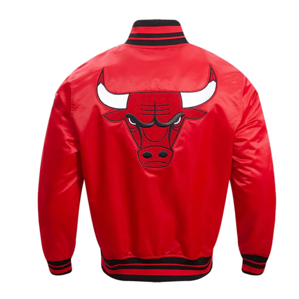 Chicago bulls retro classic full snap satin varsity jacket red 4