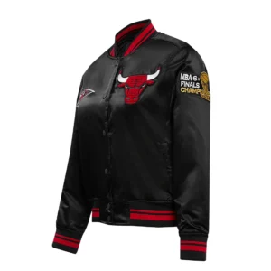 Chicago bulls retro classic womens full snap satin varsity jacket black 2