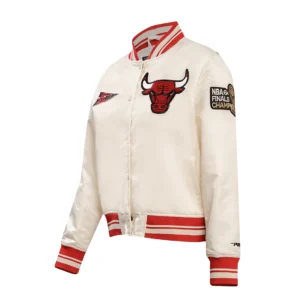 Chicago bulls retro classic womens full snap satin varsity jacket cream 2