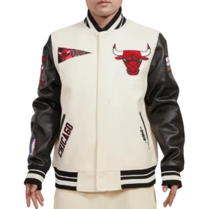 Chicago bulls retro classic woolleather varsity jacket white black 1