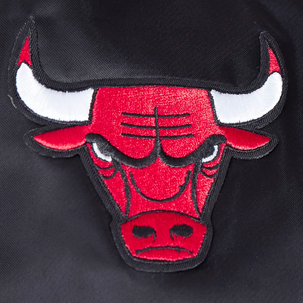 Chicago bulls script tail womens full snap satin varsity jacket black 1