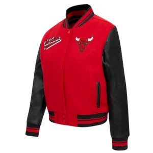 Chicago bulls script tail womens wool leather varsity jacket red black 1