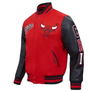 Chicago bulls script tail wool leather varsity jacket red black 6