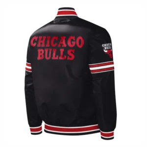 Chicago bulls slider full snap satin varsity jacket black 4