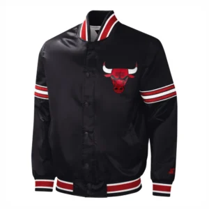 Chicago bulls slider full snap satin varsity jacket black 5