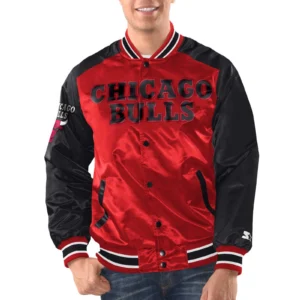 Chicago bulls starter renegade satin varsity jacket red black 1