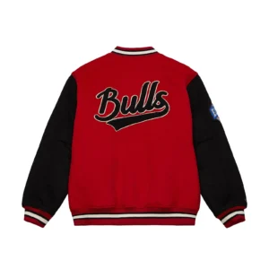 Chicago bulls team legacy full snap satin varsity jacket red black 2