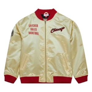 Chicago bulls team og 20 full zip satin varsity jacket gold 1