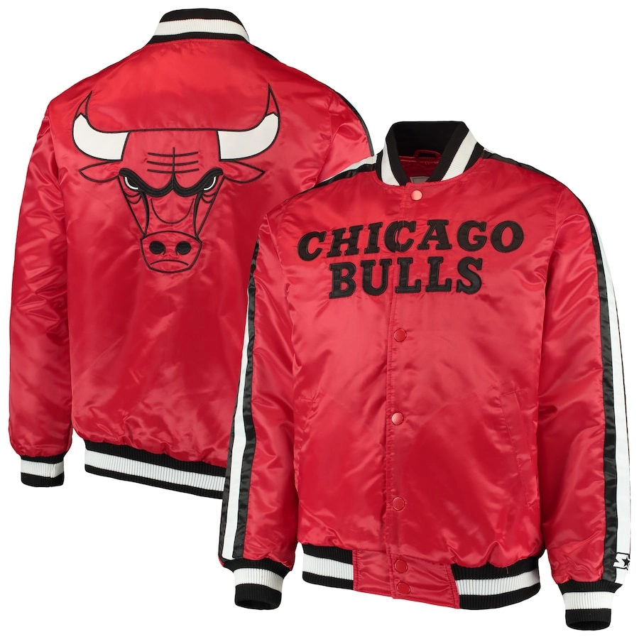Chicago bulls the offensive satin varsity jacket red 3