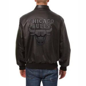 Chicago bulls tonal full leather bomber jacket black 1