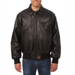 Chicago bulls tonal full leather bomber jacket black 2