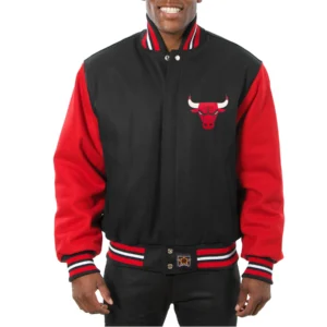 Chicago bulls two tone wool varsity jacket black red