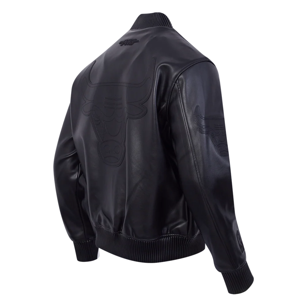 Chicago bulls washed vanguard black ribbed leather jacket