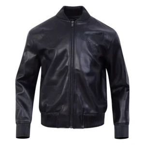 Chicago bulls washed vanguard full black leather varsity jacket