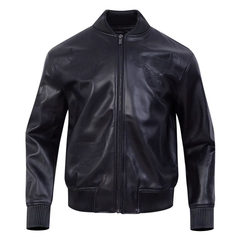 Chicago bulls washed vanguard full black leather varsity jacket