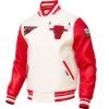 Chicago bulls wool leather varsity jacket cream red 1 1