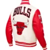 Chicago bulls wool leather varsity jacket cream red 2 1 1