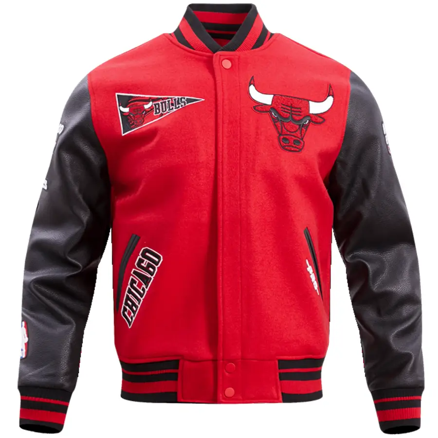Chicago bulls wool leather varsity jacket red black 1 1