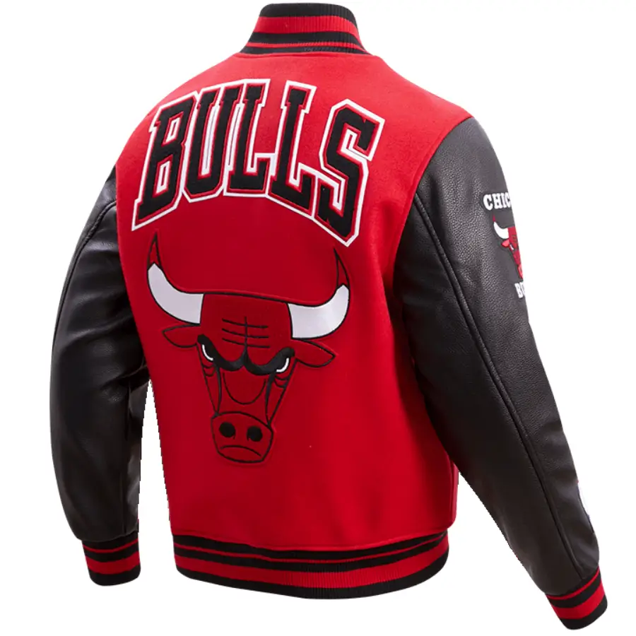 Chicago bulls wool leather varsity jacket red black 2 1 1