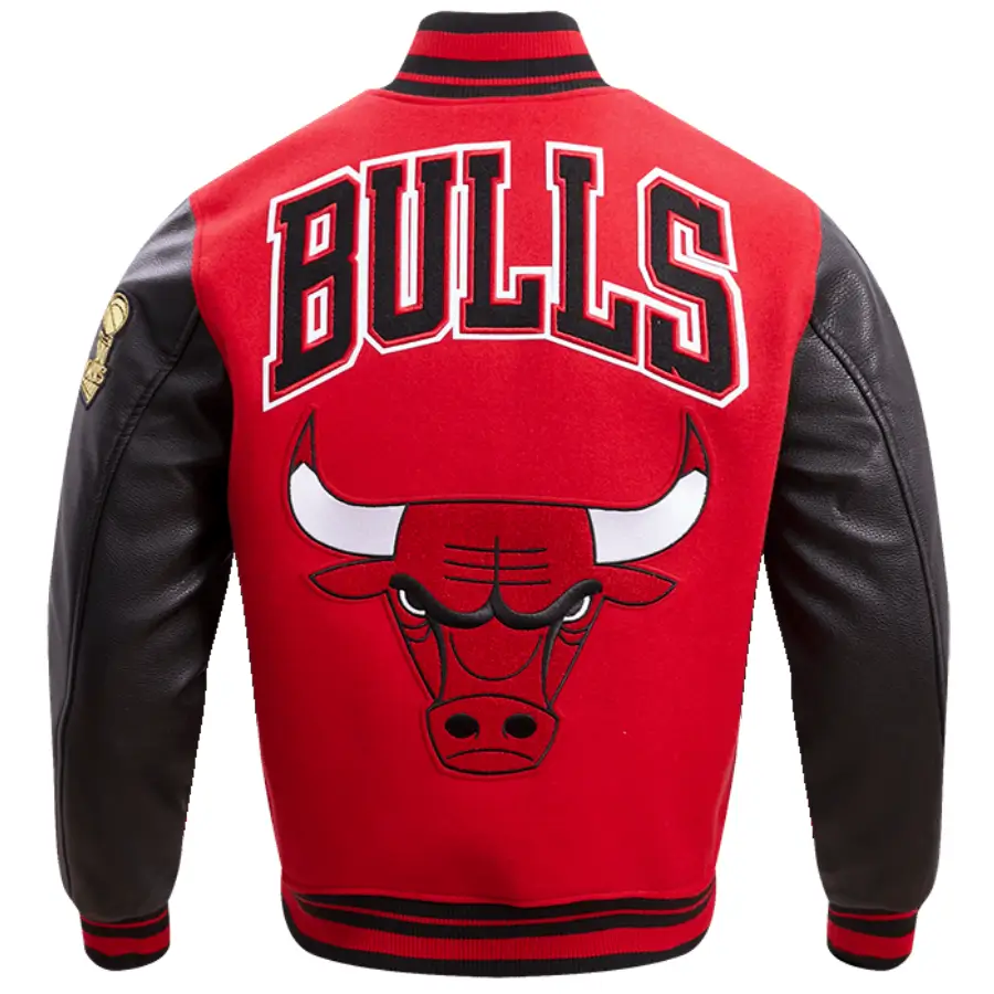 Chicago bulls wool leather varsity jacket red black 3 1 1