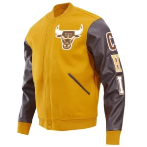 Chicago bulls wool leather varsity jacket yellow brown 1 1 1