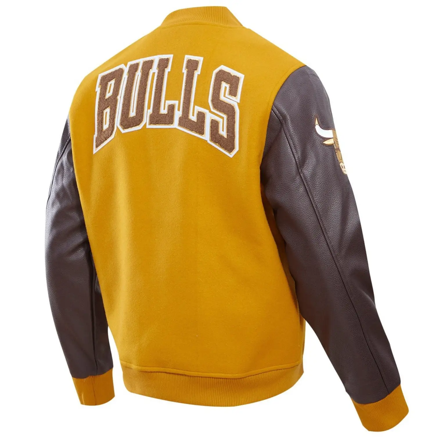 Chicago bulls wool leather varsity jacket yellow brown 3 1 1