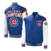 Chicago cubs 3x world series champions full snap varsity jacket blue white 1