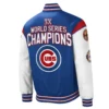 Chicago cubs 3x world series champions full snap varsity jacket blue white 2 1