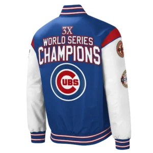 Chicago cubs 3x world series champions full snap varsity jacket blue white 2 1