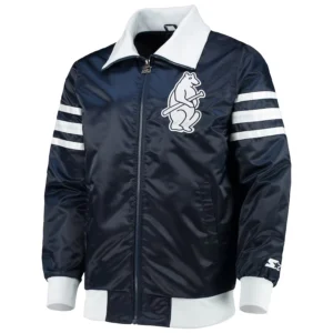 Chicago cubs captain iii satin varsity jacket navy 1