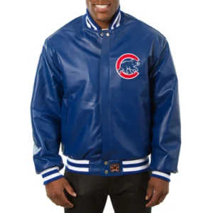 Chicago cubs full real leather varsity jacket blue 1