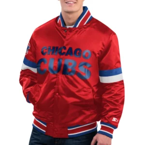 Chicago cubs home game satin varsity jacket red 1