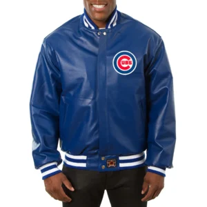 Chicago cubs logo genuine leather varsity jacket blue 1